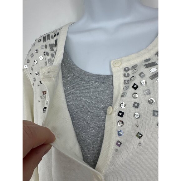 Quacker Factory Faux Twin Set Button-Up Cardigan With Rhinestones Size XL - Picture 3 of 9